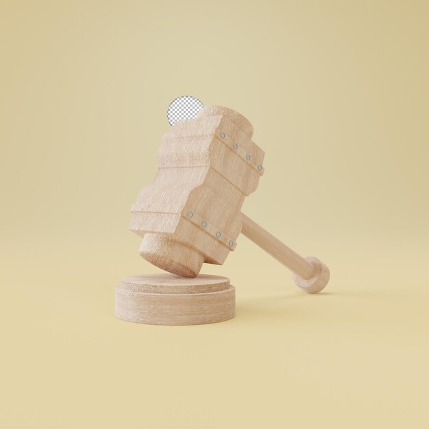 Значок деревянного молотка Изолированная 3d визуализация Иллюстрация