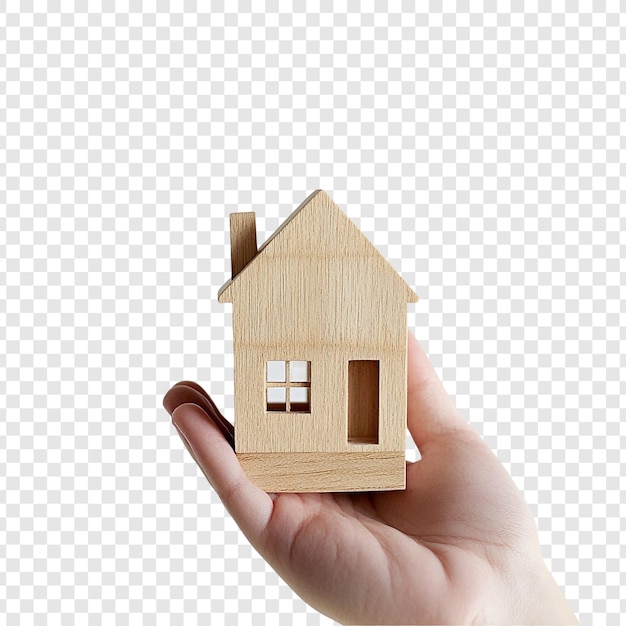 wooden house model in hand symbol of homeownership and new beginnings