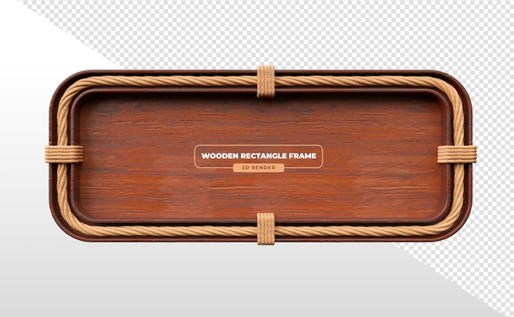 Free PSD wooden rectangle frame with rope border 3d render