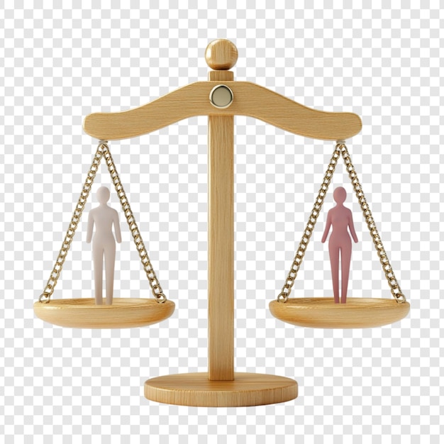 wooden scales balancing two figurines gender equality concept