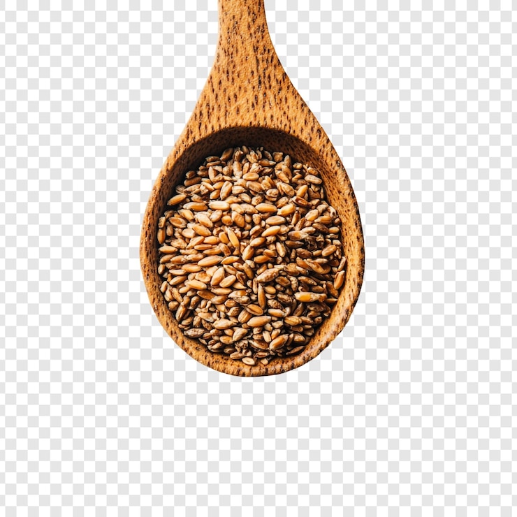 Free PSD wooden spoon full of wheat grains closeup view