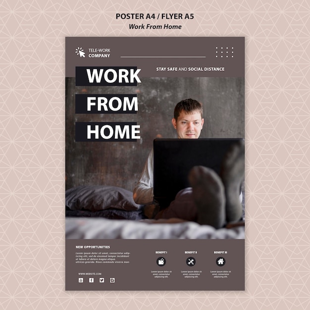 Work from home concept poster template – Free PSD Download