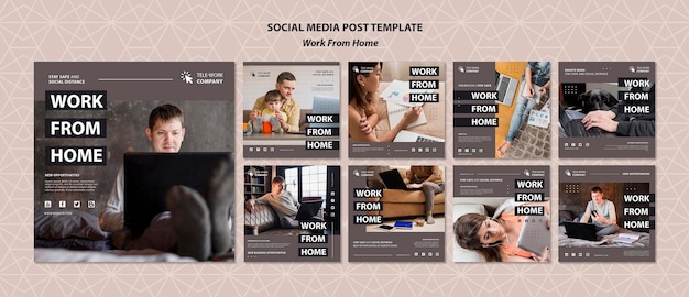 Work from home concept social media post template