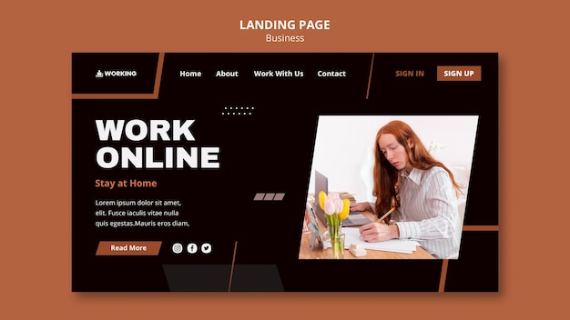 Free PSD work from home landing page template