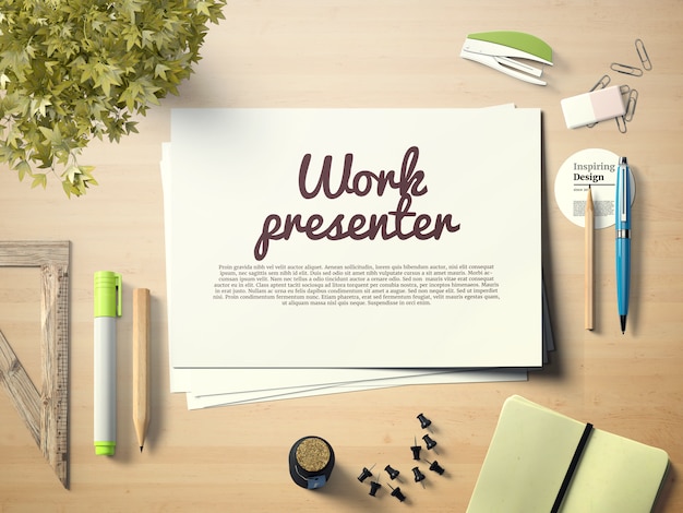 Free PSD work presenter on desktop mock up