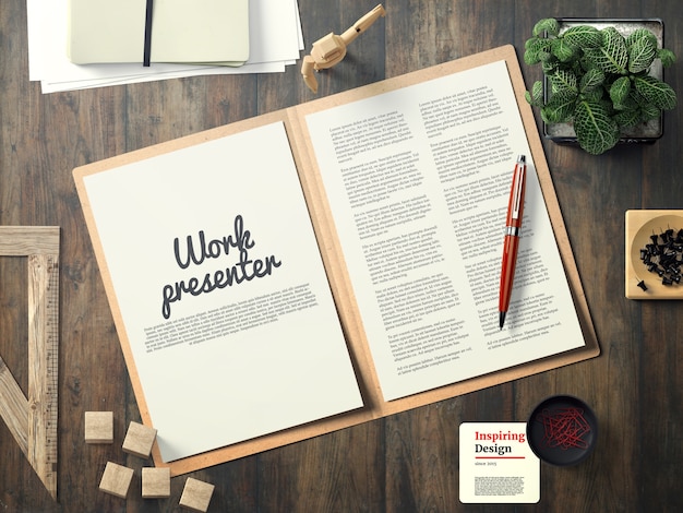 Free PSD work presenter with notes mock up