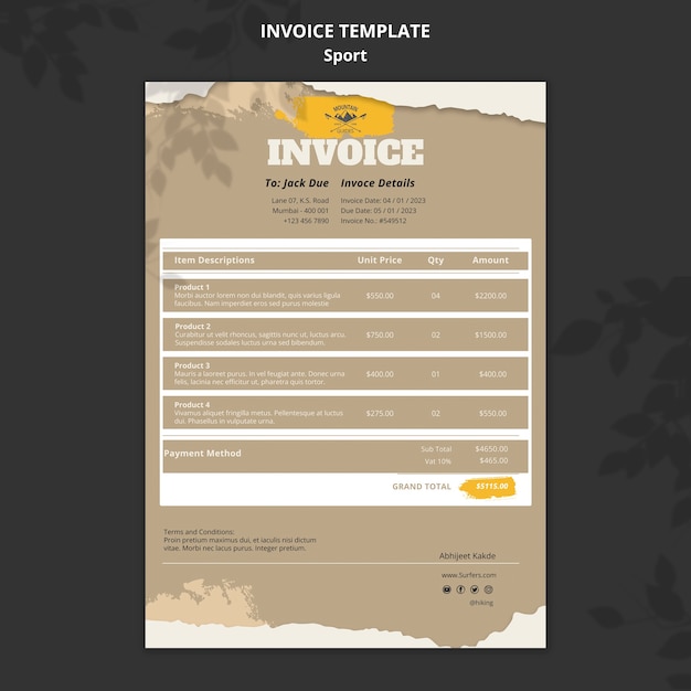 Free PSD working out concept invoice template