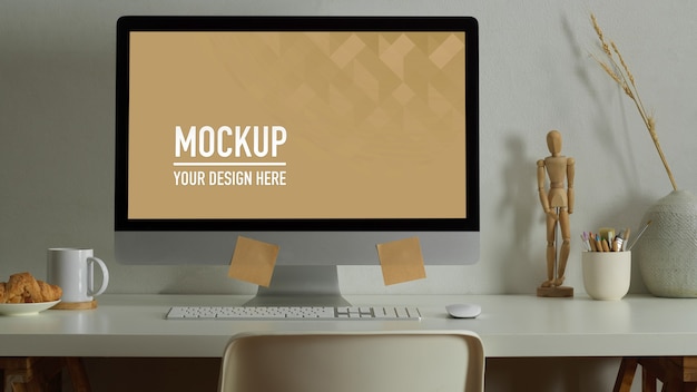 Workspace with desktop mockup  books and stationery