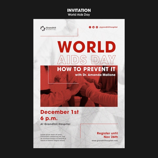 Free PSD world aids day awareness invitation