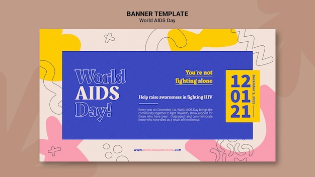 Free PSD world aids day banner template with colorful details