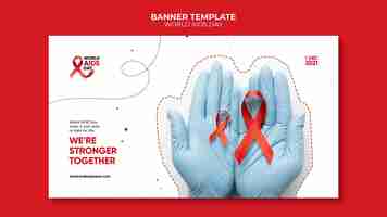 PSD gratuito modello di banner per la giornata mondiale dell'aids con dettagli rossi