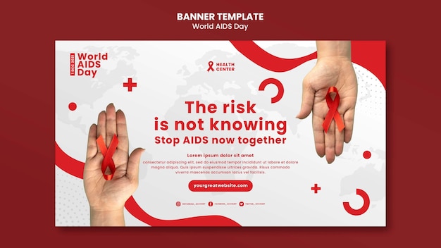 Modello di banner per la giornata mondiale dell'aids con dettagli rossi