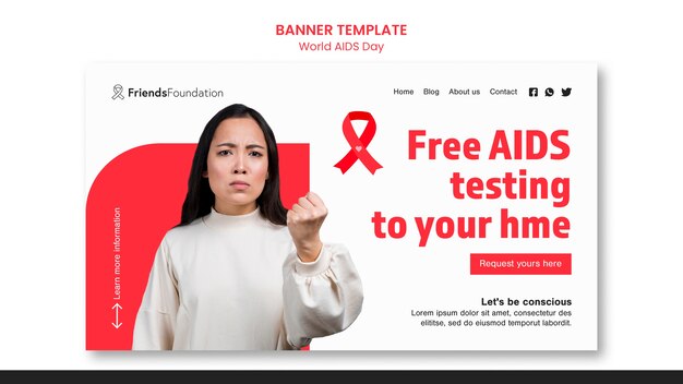 world aids day banner template with red details