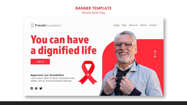 World aids day banner template with red details