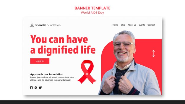 world aids day banner template with red details