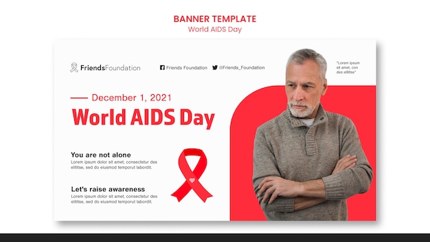 Modello di banner per la giornata mondiale dell'AIDS con dettagli rossi