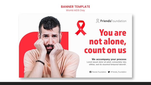 PSD gratuito modello di banner per la giornata mondiale dell'aids con dettagli rossi