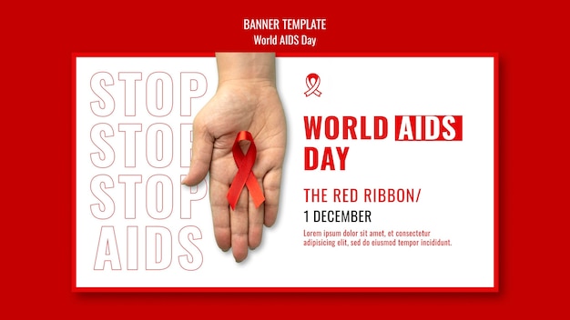 World aids day banner template with red details