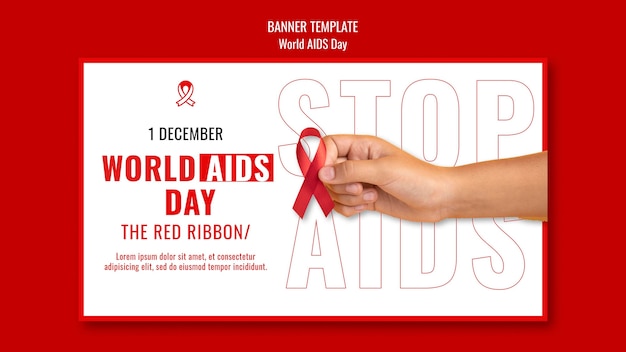 World aids day banner template with red details