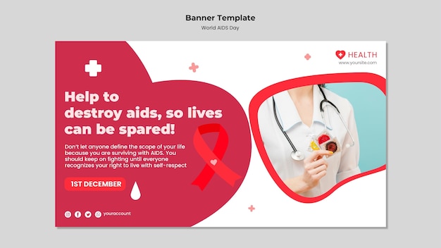 Шаблон баннера всемирного дня борьбы со СПИДом с красными деталями