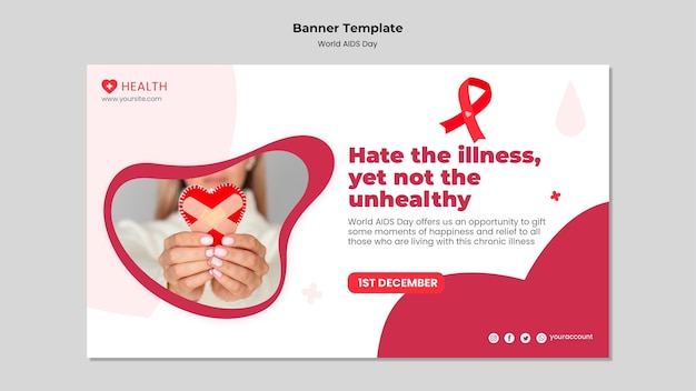 World aids day banner template with red details