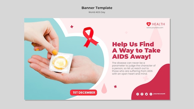 World aids day banner template with red details