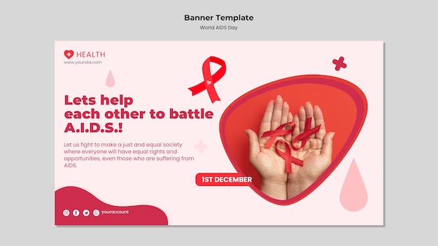 World aids day banner template with red details