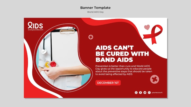 PSD gratuito modello di banner per la giornata mondiale dell'aids con dettagli rossi