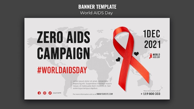 World aids day banner template with red ribbon