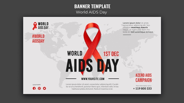 World aids day banner template with red ribbon