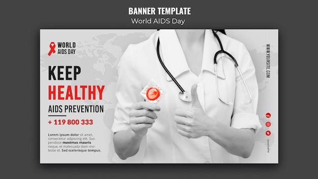 World aids day banner template with red ribbon