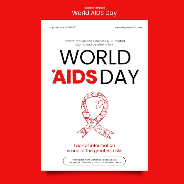 PSD gratuito modello di invito per la celebrazione della giornata mondiale contro l'aids