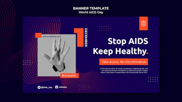 World aids day horizontal banner template with orange details