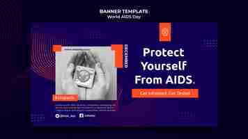 無料PSD オレンジ色の詳細と世界エイズデーの水平バナーテンプレート