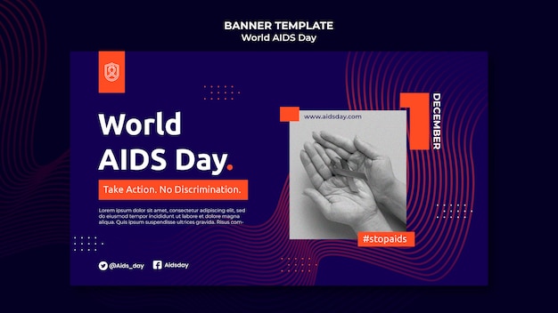 World aids day horizontal banner template with orange details