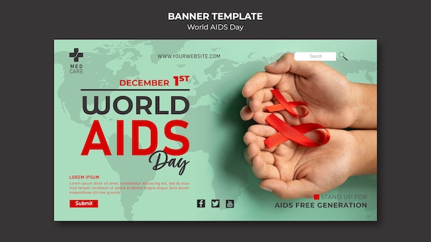 PSD gratuito modello di banner orizzontale per la giornata mondiale dell'aids