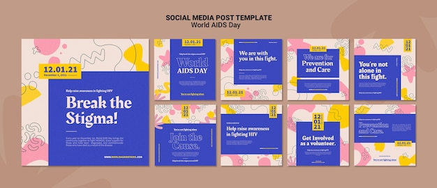 無料PSD 世界エイズデーのインスタグラム投稿テンプレートコレクション