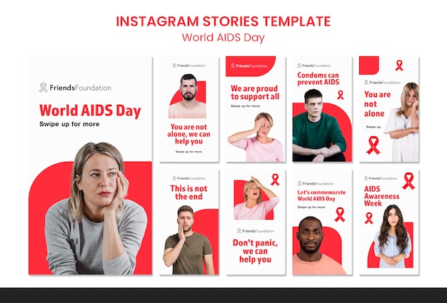 PSD gratuito raccolta di modelli di storie di instagram per la giornata mondiale dell'aids