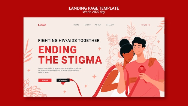 PSD gratuito modello di pagina di destinazione della giornata mondiale contro l'aids