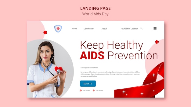 PSD gratuito pagina di destinazione della giornata mondiale contro l'aids