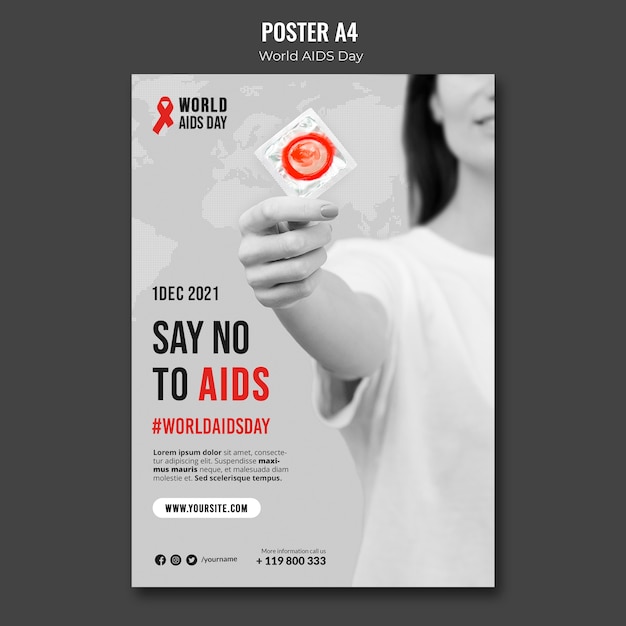 World aids day poster template with red ribbon