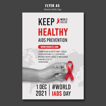 World aids day poster template with red ribbon