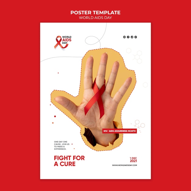 Free PSD world aids day print template with red details