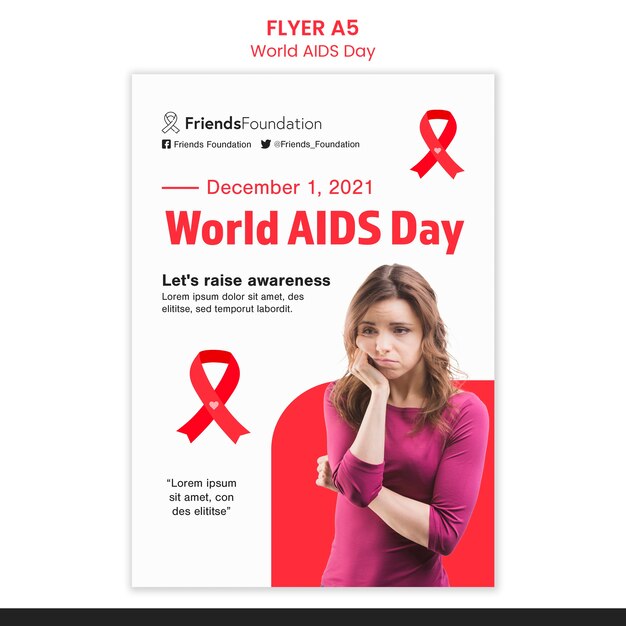 world aids day print template with red details