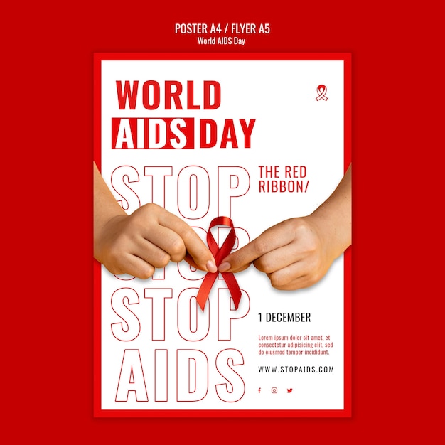 無料PSD 赤の詳細が記載された世界エイズデーの印刷テンプレート