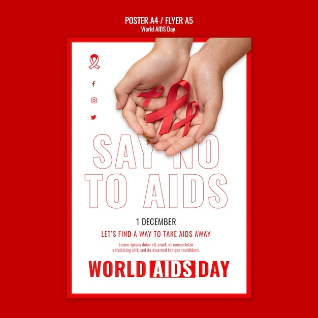 PSD gratuito modello di stampa per la giornata mondiale dell'aids con dettagli rossi