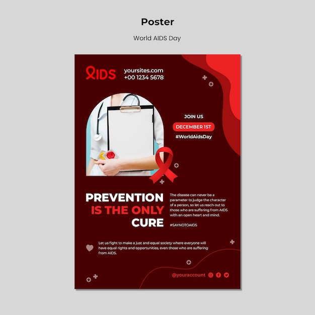 빨간색 세부 사항이 있는 세계 에이즈의 날 인쇄 템플릿 무료 PSD 파일
