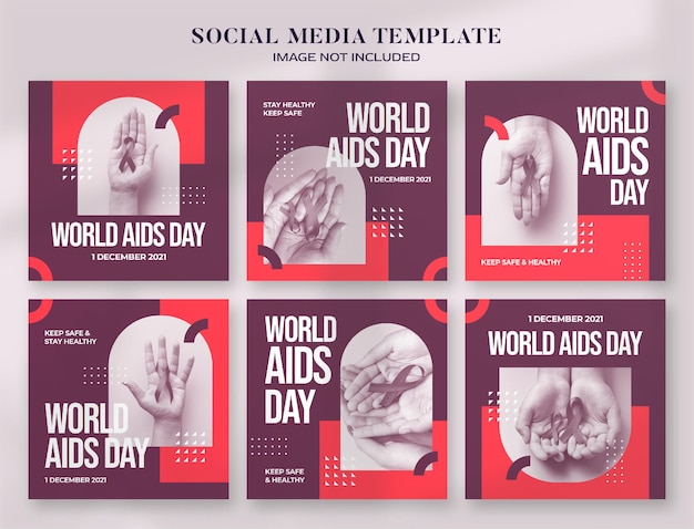 세계 에이즈의 날 소셜 미디어 배너 및 인스타그램 포스트 템플릿