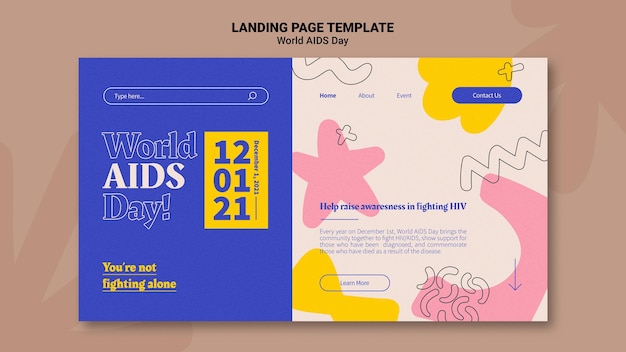 PSD gratuito modello web per la giornata mondiale dell'aids con dettagli colorati