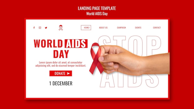 PSD gratuito modello web per la giornata mondiale dell'aids con dettagli rossi